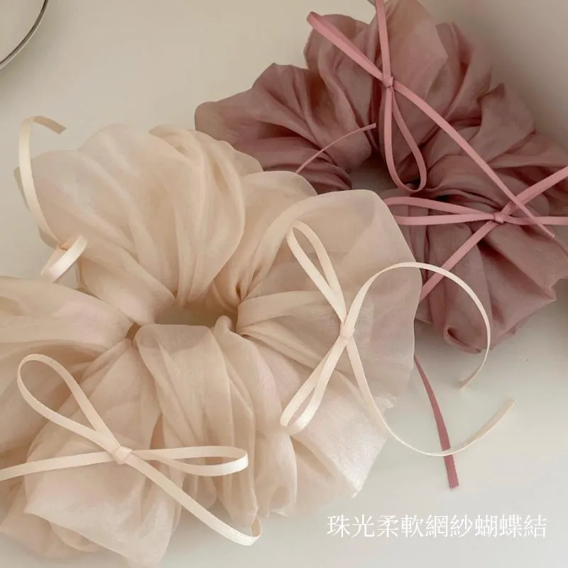 法式芭蕾珠光蝴蝶結髮圈