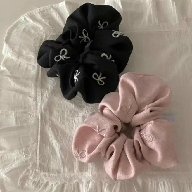 韓系刺繡蝴蝶結髮圈