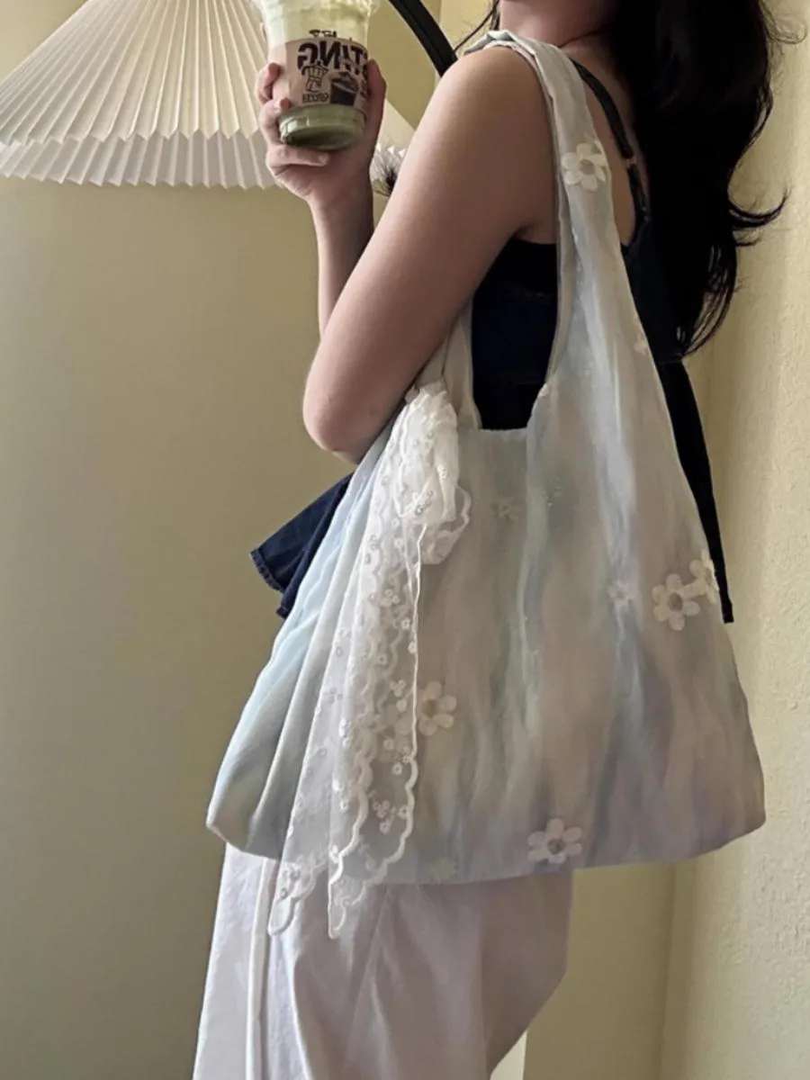 氣質仙女感! 柔霧花暈染網紗袋 加購蕾絲!