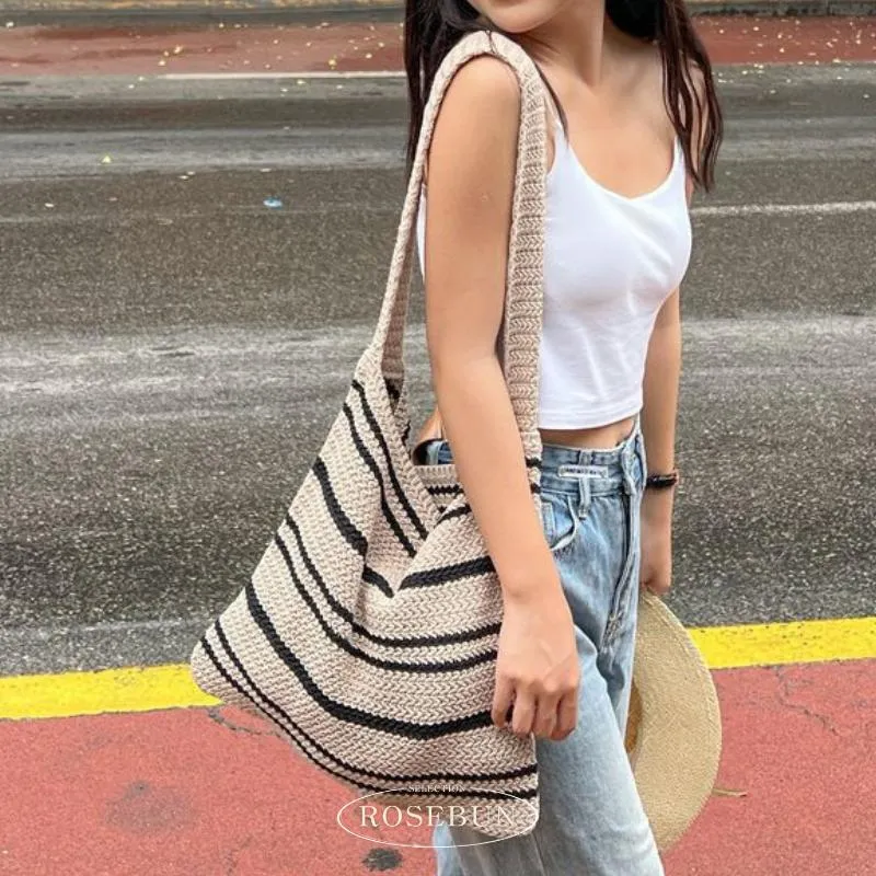 韓系質感條紋針織包
