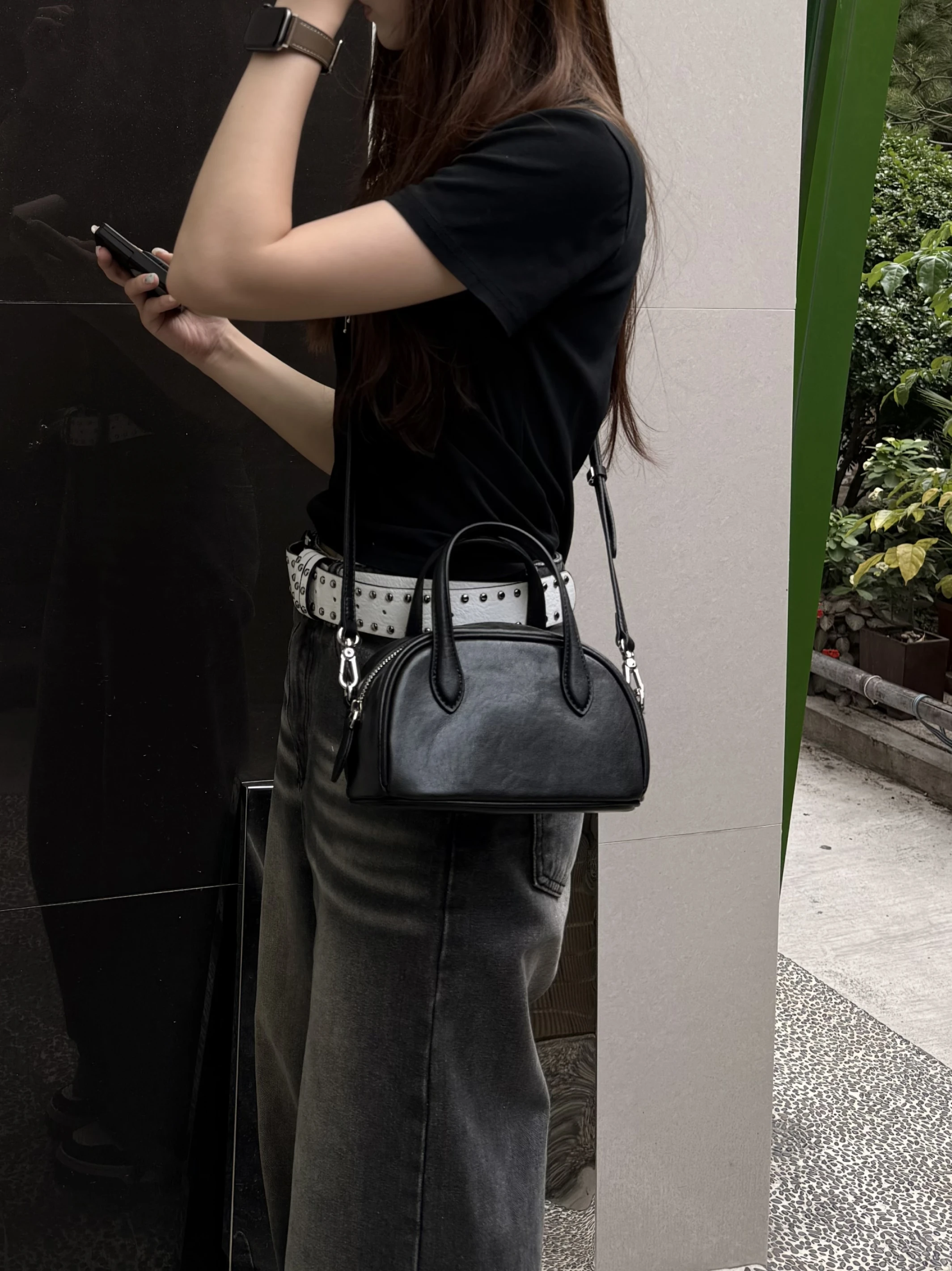 𝐦𝐢𝐧𝐢牛皮保齡球斜背包