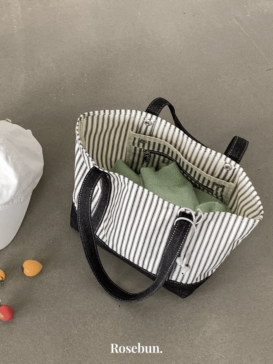日系條紋丹寧托特包