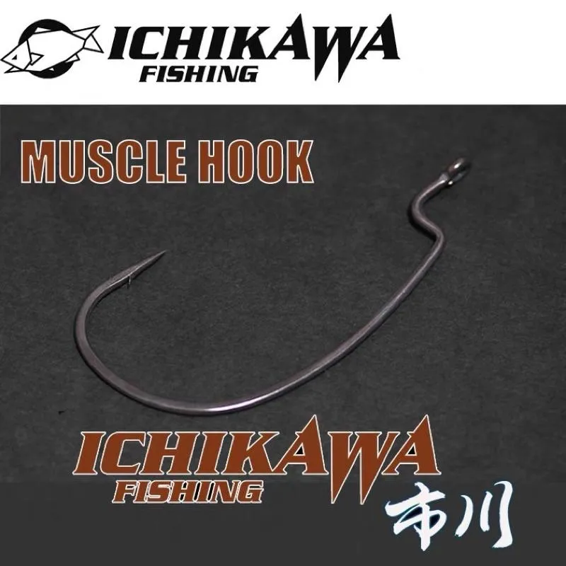 日本市川 ICHIKAWA MUSCLE HOOK超滑塗層寬幅粗骨曲柄鉤  魚虎水漂專用