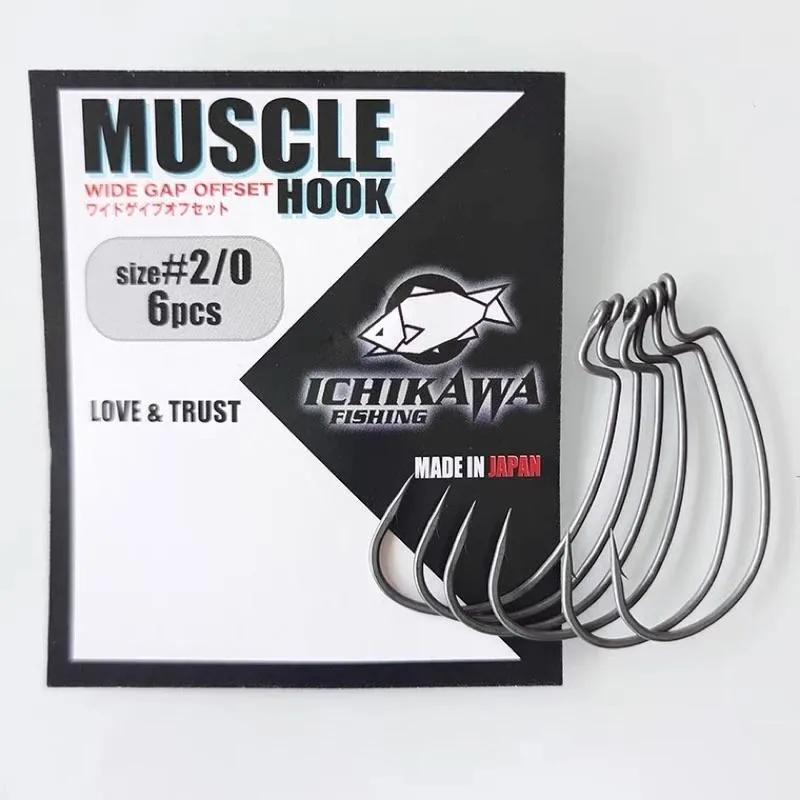 日本市川 ICHIKAWA MUSCLE HOOK超滑塗層寬幅粗骨曲柄鉤  魚虎水漂專用