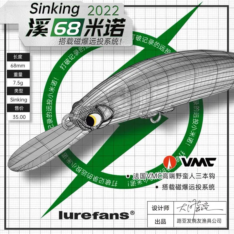 大河奔流 溪68米諾 磁爆超遠投 Lurefans 沉水米諾 緩沉 路亞發燒友7.5g