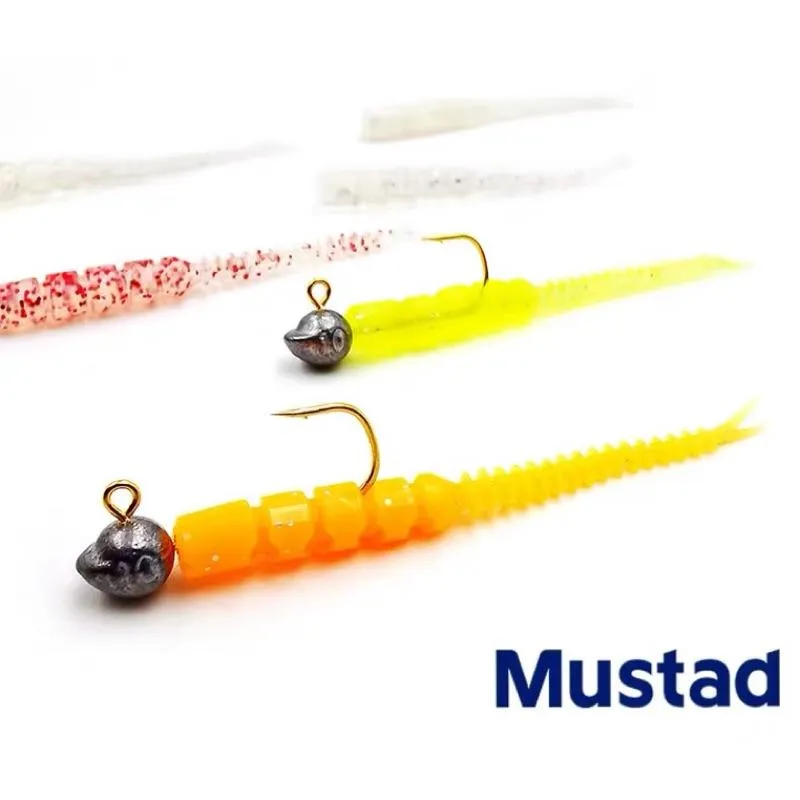 Mustad慕斯達 根強重嚙 沙蚕針尾根魚 軟蟲2吋（15入裝+1枚鉛頭鉤）根釣路亞 倒釣