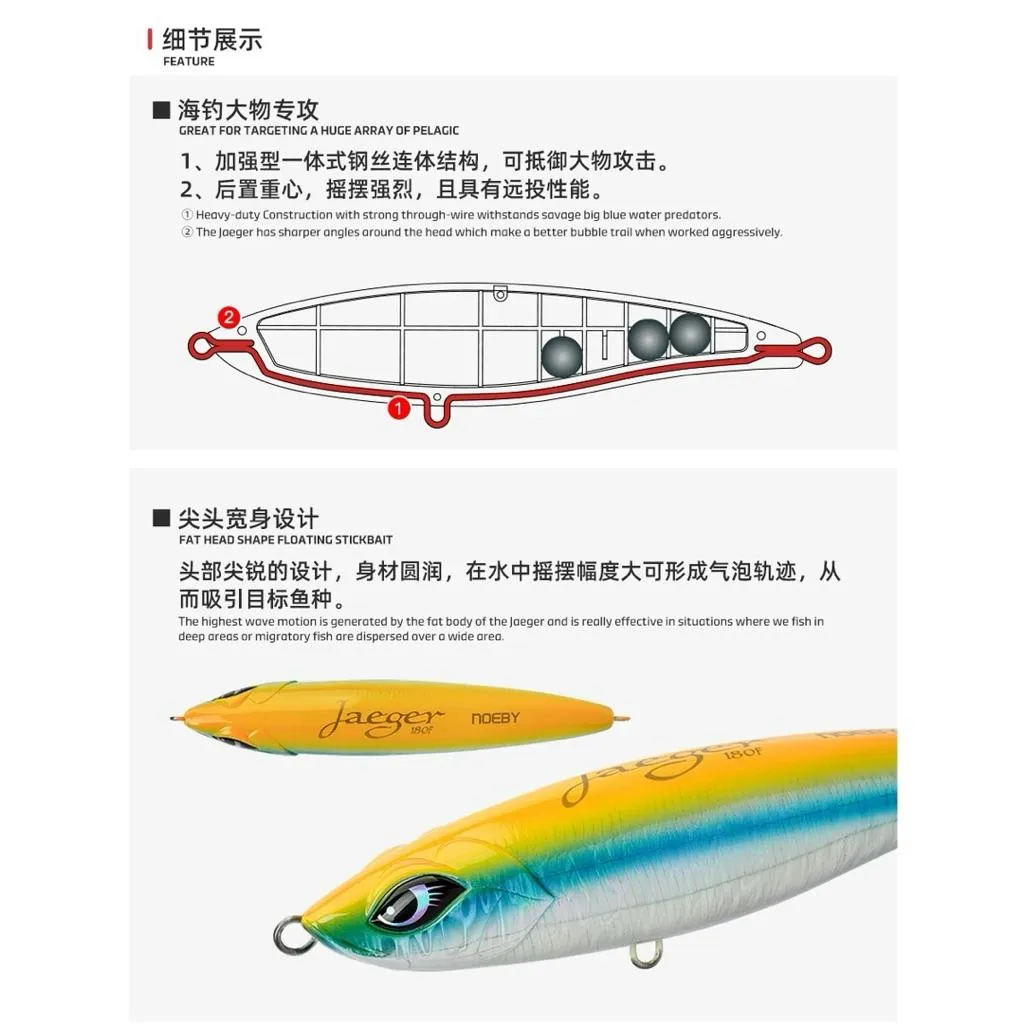 【馨馨路亞釣具】Noeby 諾比 船拋 遠投 浮水 鉛筆 牛港 GT餌 180mm 76g NBL1910