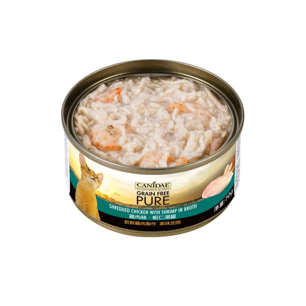 【CANIDAE良善】無穀貓主食罐｜雞肉絲、蝦仁湯罐70g｜24入