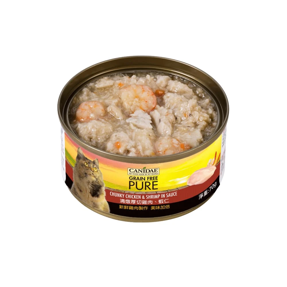 【CANIDAE良善】無穀貓主食罐｜清燉厚切雞肉、蝦仁70g｜24入