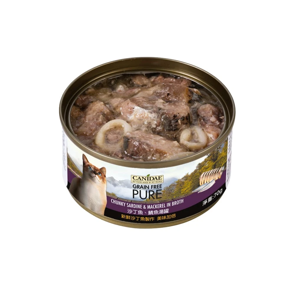【CANIDAE良善】無穀貓主食罐｜沙丁魚、鯖魚湯罐70g｜24入