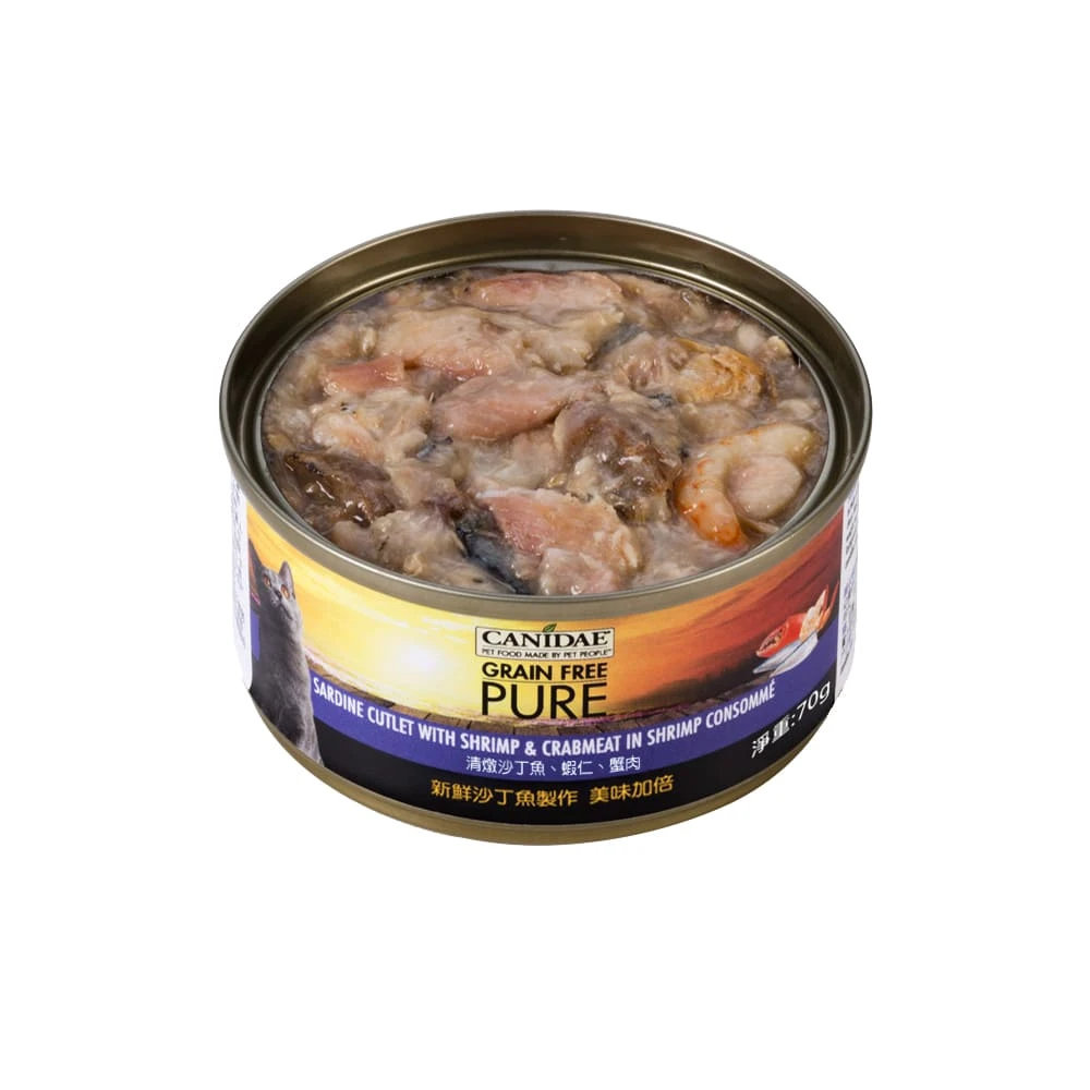 【CANIDAE良善】無穀貓主食罐｜清燉沙丁魚、蝦仁、蟹肉70g｜24入