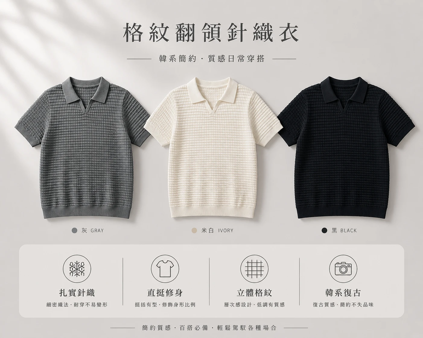 韓系格紋翻領針織衣