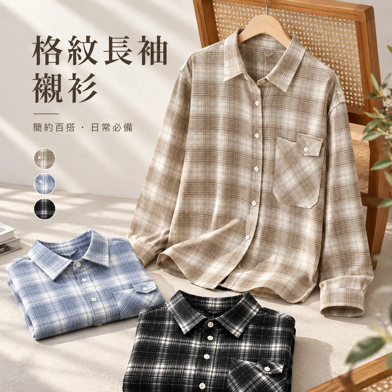 格紋長袖襯衫