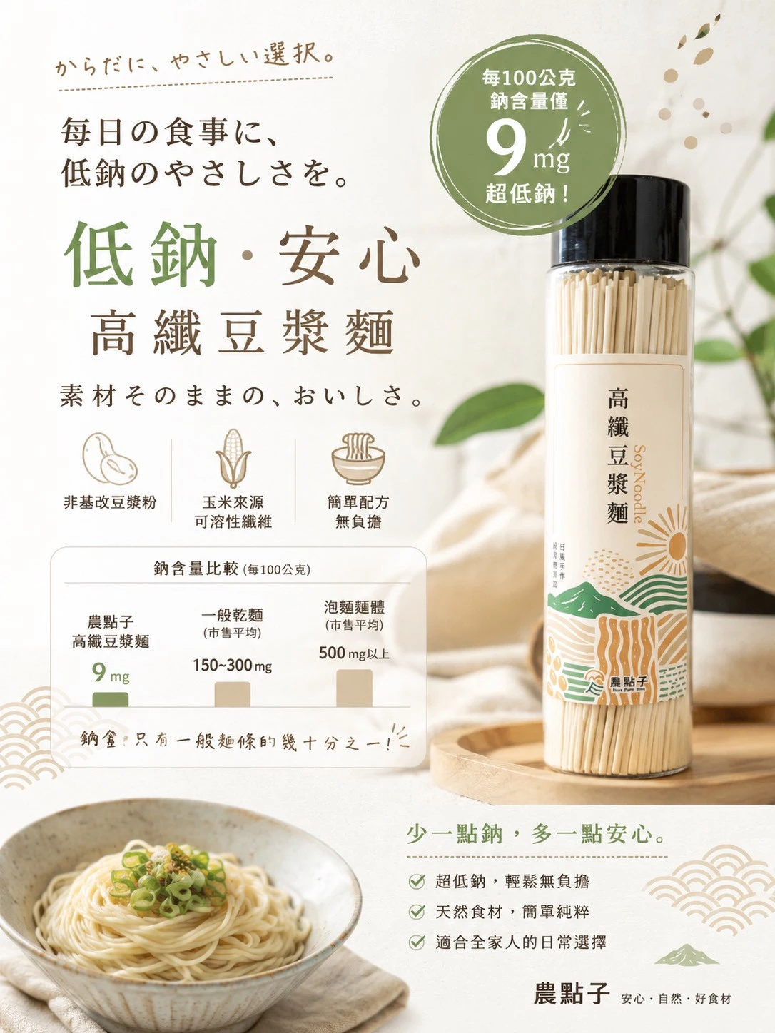【農點子】高纖低鈉豆漿麵 350g