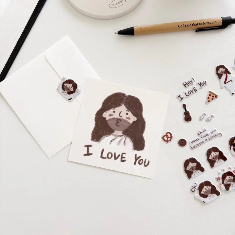 [方形卡片+ 信封] 耶穌插畫系列I love you方形卡片