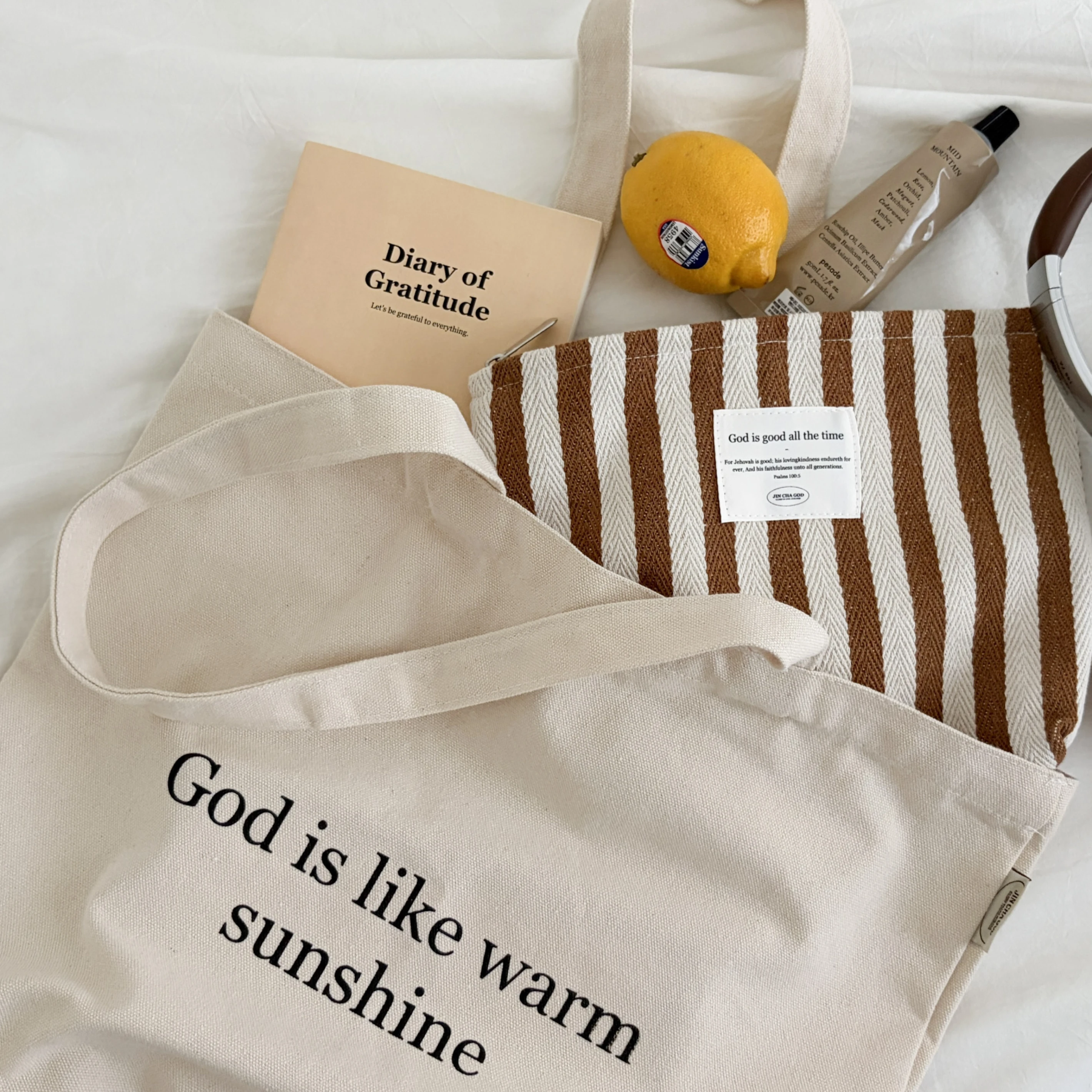 [條紋帆布手拿包]God is good all the time咖啡款(有兩色）