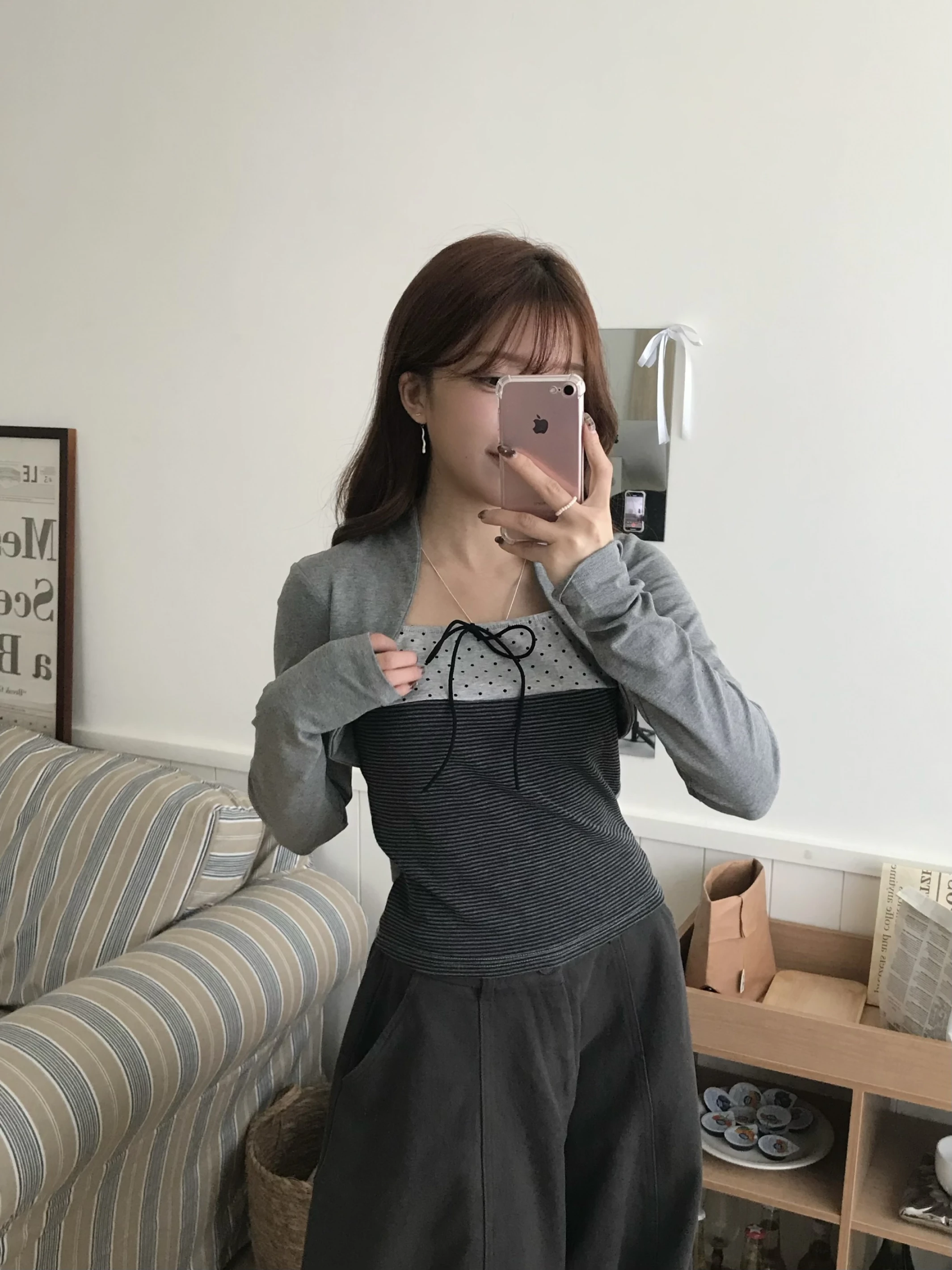 條紋設計假兩件上衣