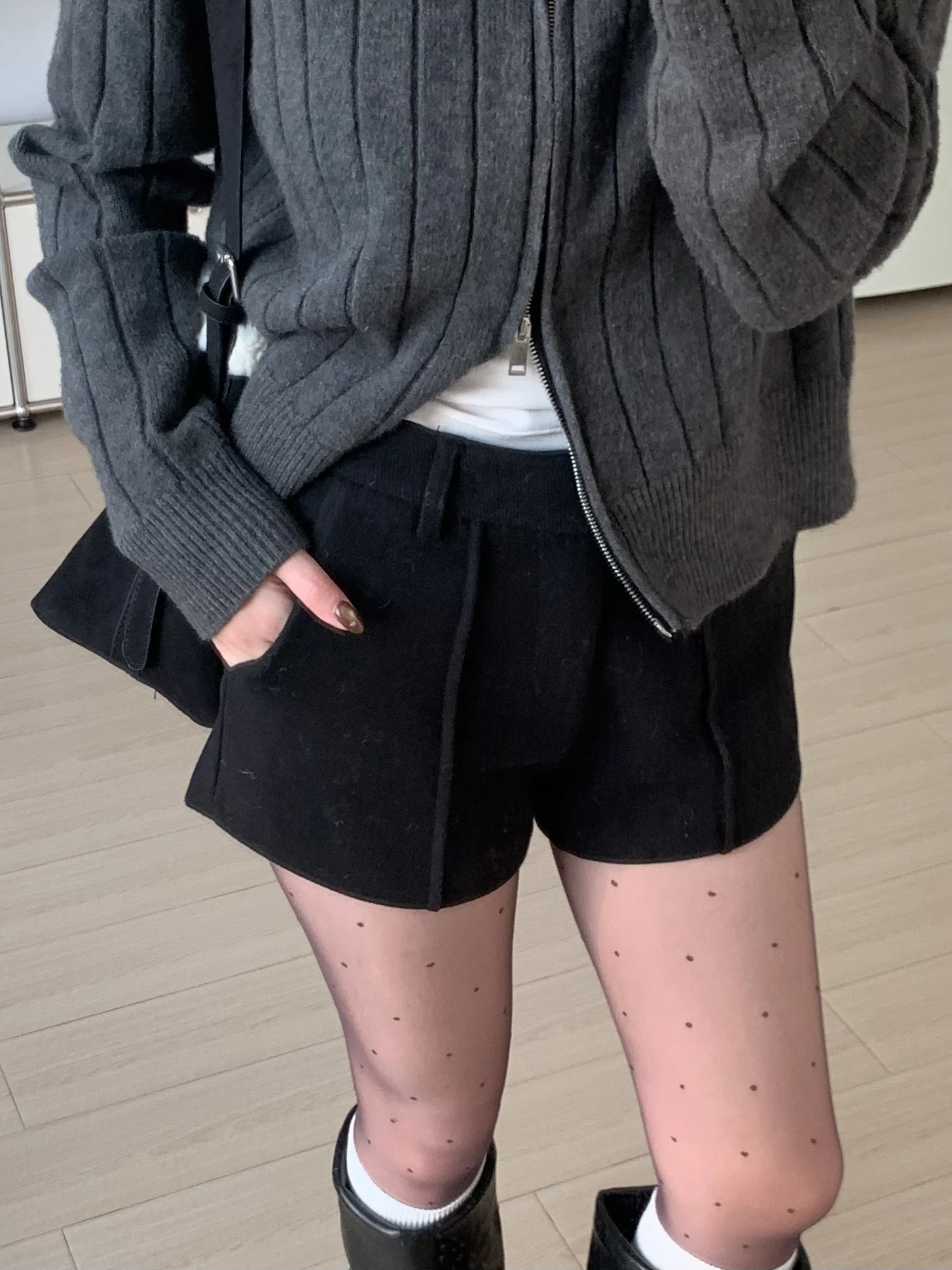 立體車線毛呢短褲