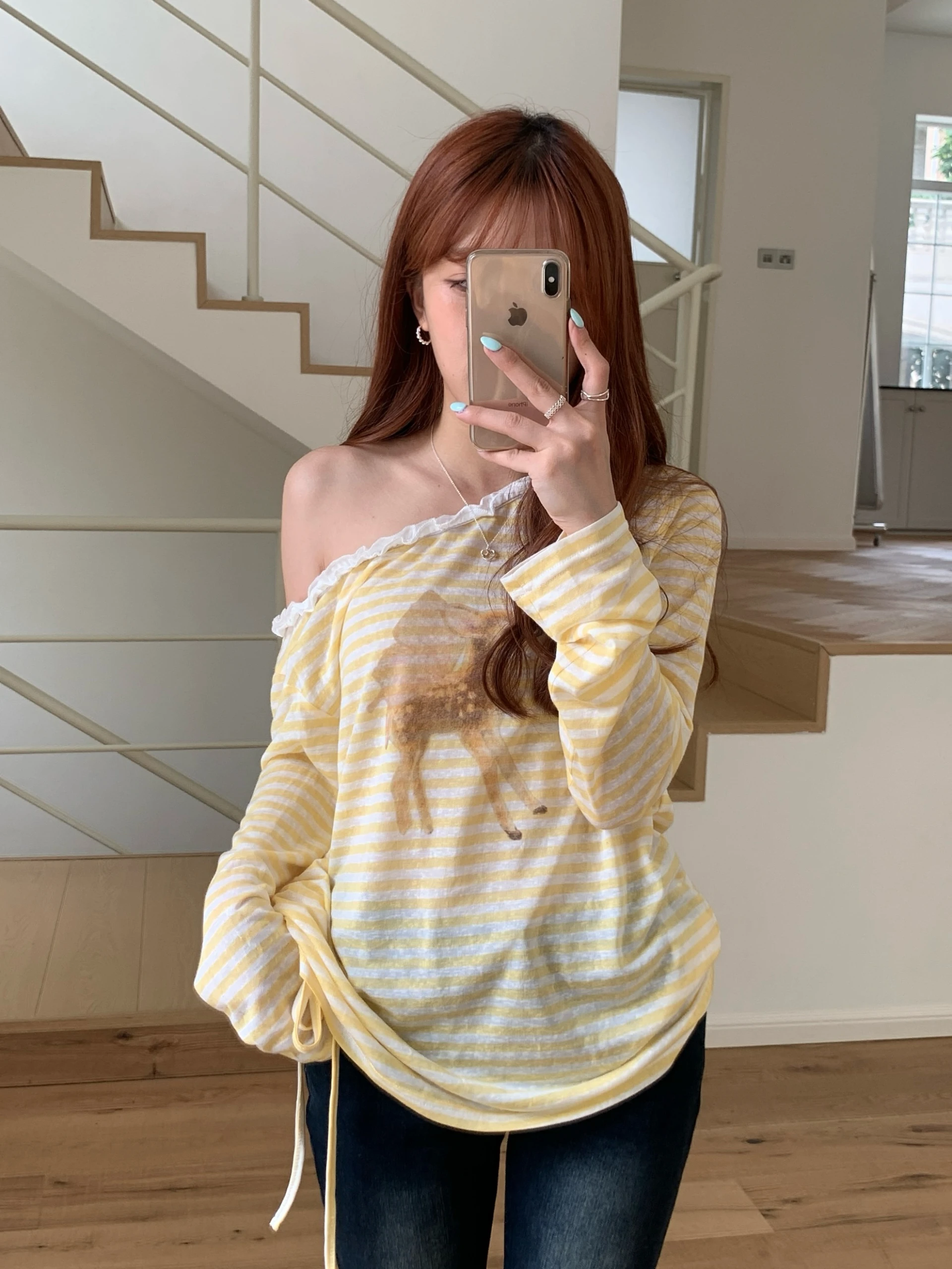 條紋小鹿薄長袖