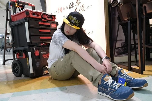 美津濃安全鞋_牛仔布低筒淺藍