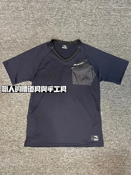 涼感上衣_V領大口袋短T深藍-LL