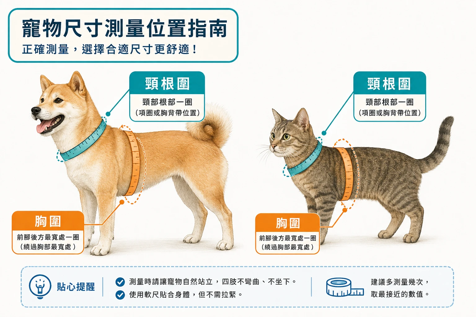 寵物胸圍與頸根圍測量位置示意
