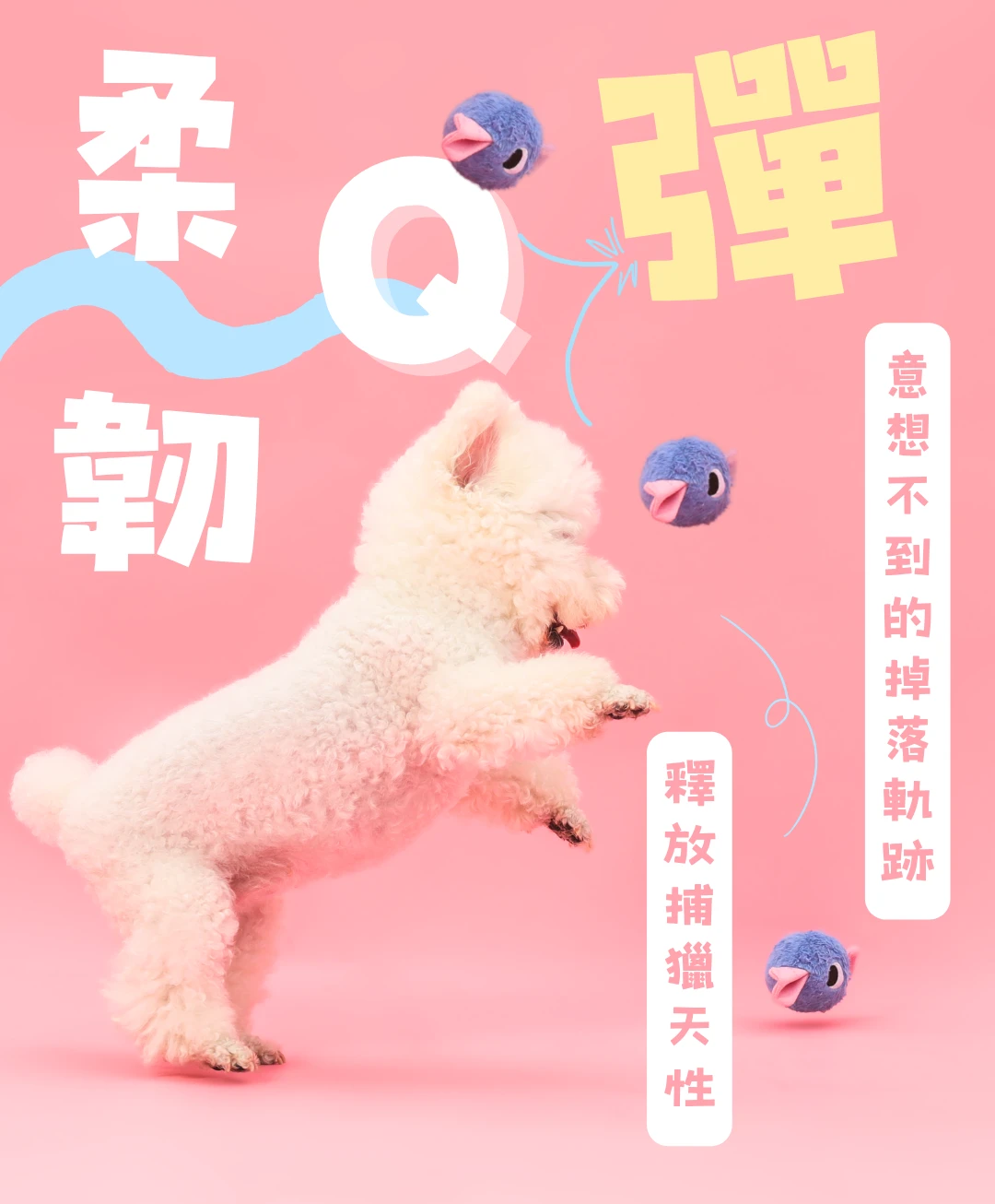狗狗追逐尾巴向上小糖狗玩具不固定移動與落地軌跡拋接玩法