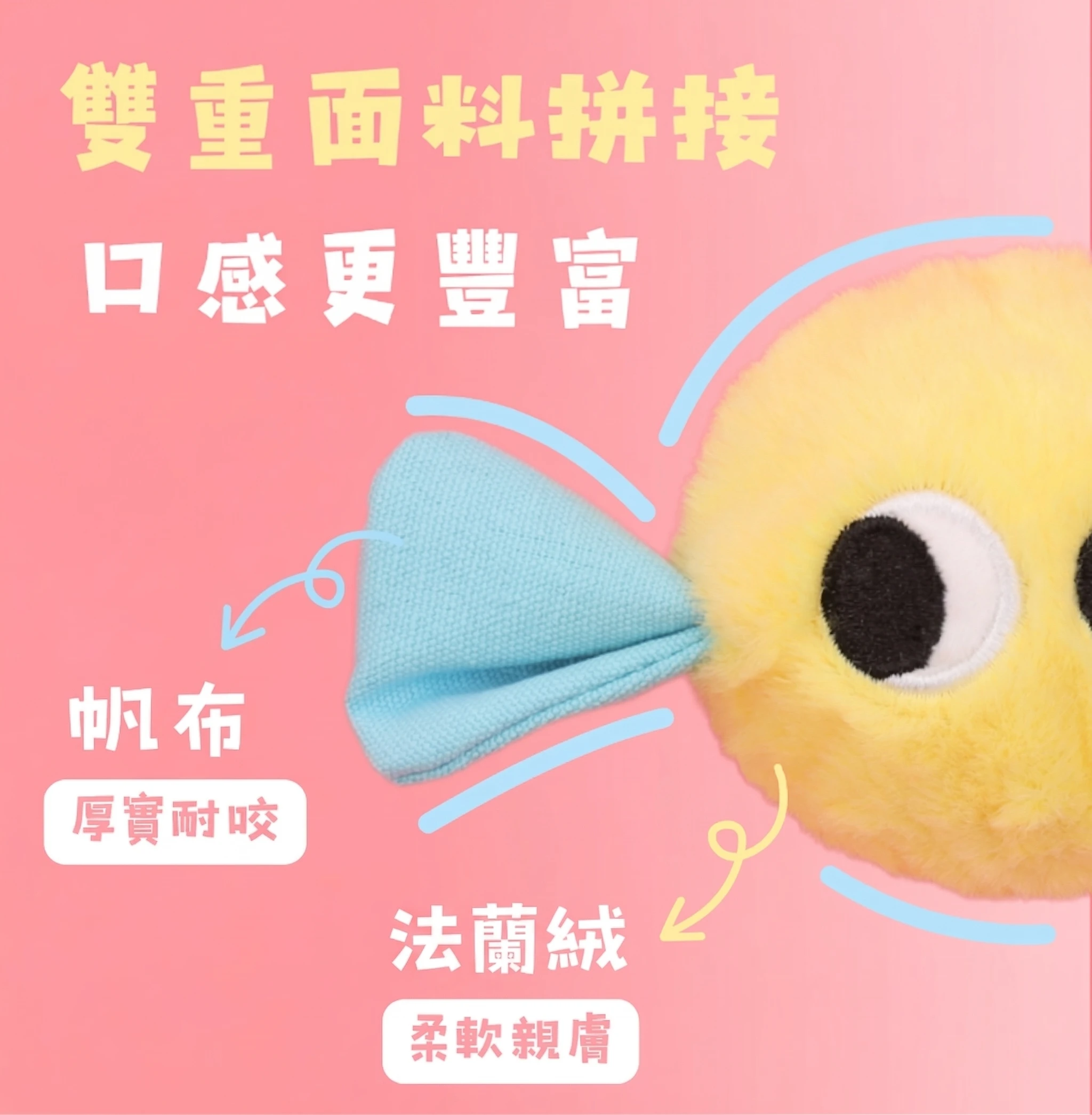 尾巴向上小糖狗帆布與法蘭絨雙材質拼接細節