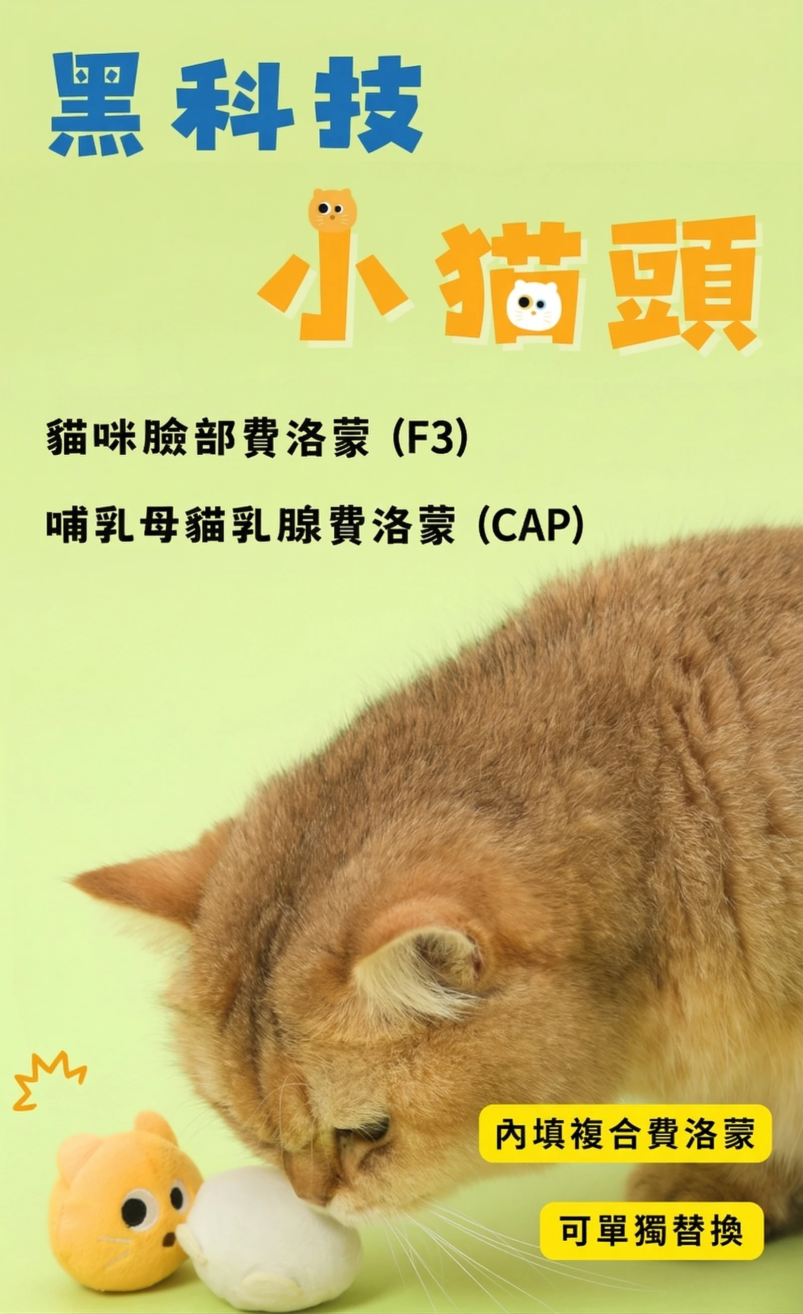 F3 CAP複合費洛蒙小貓頭可替換設計與貓咪嗅聞情境