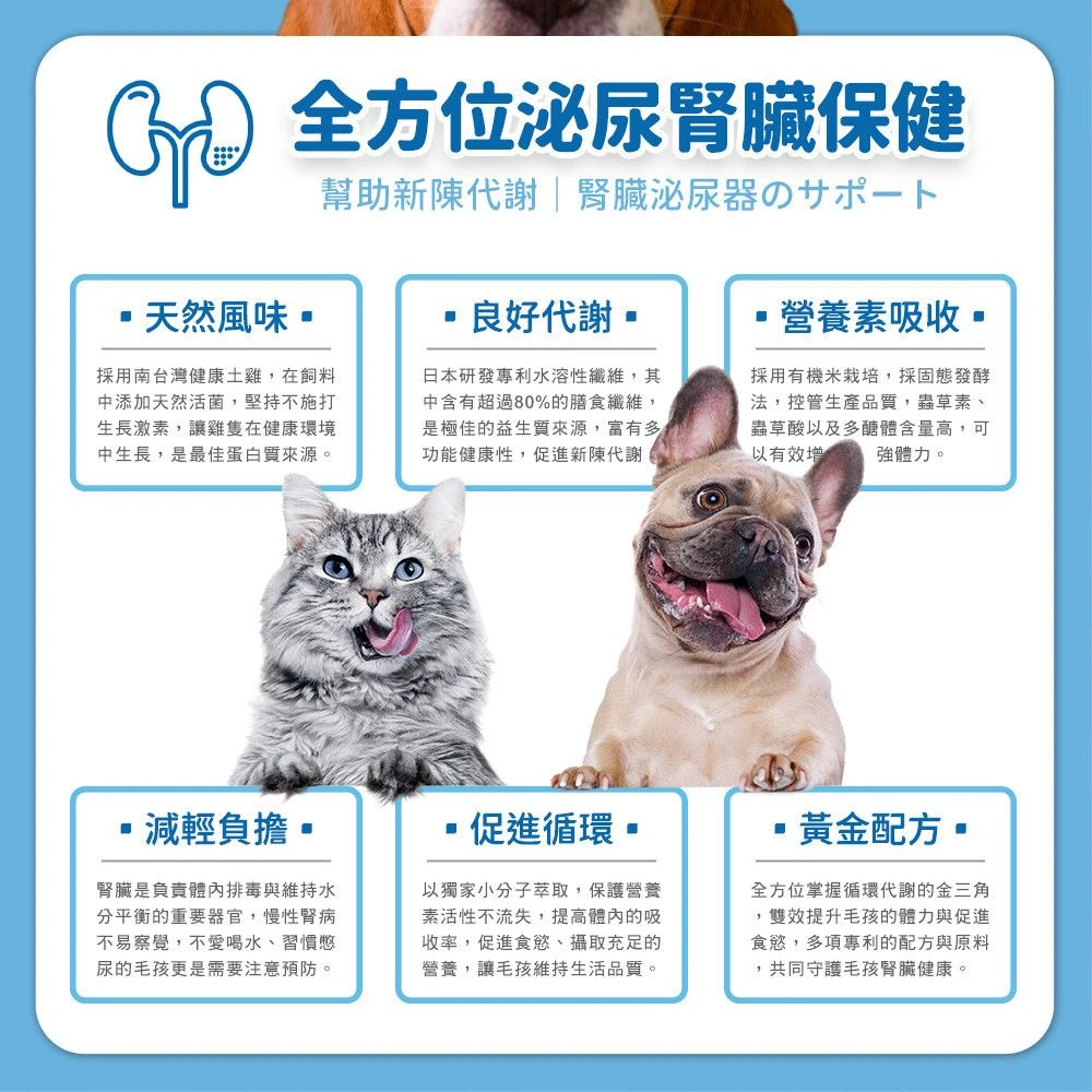 犬貓腎臟泌尿保健可溶性膳食纖維益生菌蔓越莓與褐藻醣膠配方介紹