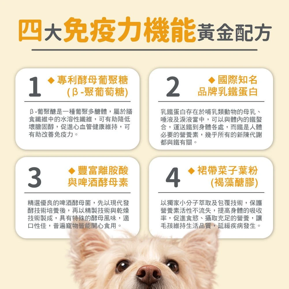 犬貓免疫保健粉四大營養配方&beta;葡聚糖乳鐵蛋白離胺酸褐藻醣膠