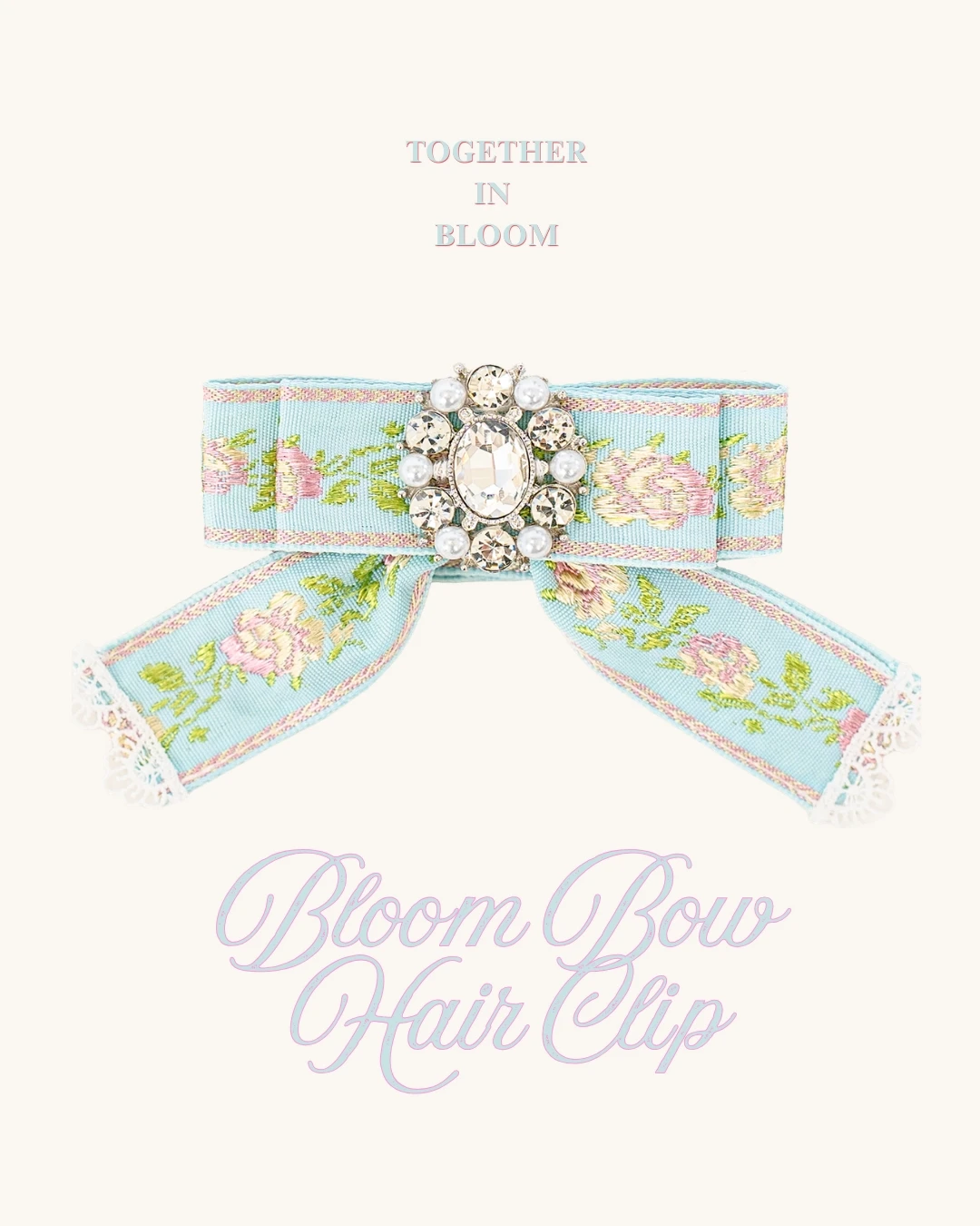 花語蝴蝶結髮夾Bloom Bow Hair Clip｜藍綠花｜人寵同款髮飾