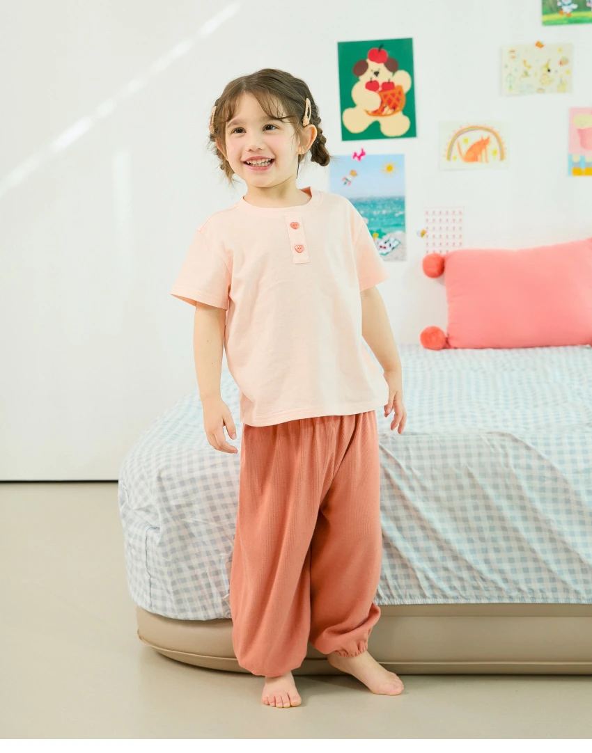 ROTOTO#粉色帶釦居家服
