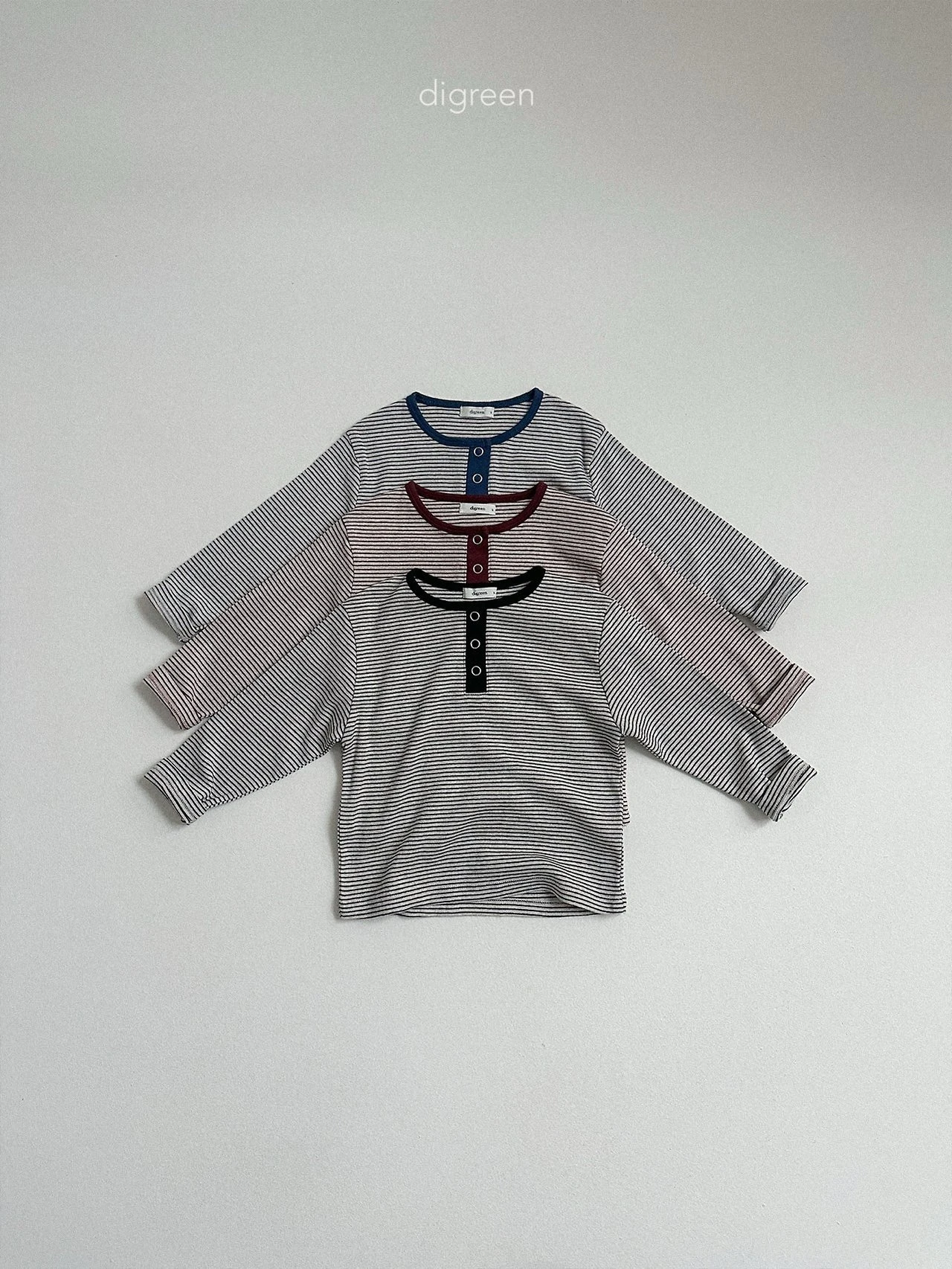 DIGREEN#條紋鈕扣T/3COLORS