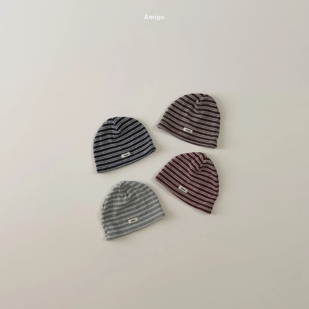 AMIGO#條紋小標針織帽/4COLORS