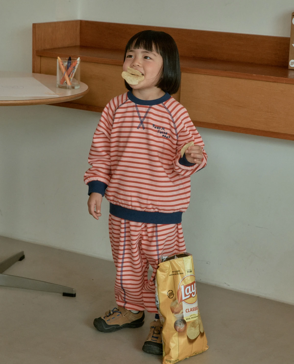 ROTOTO#毛圈條紋套裝/紅色