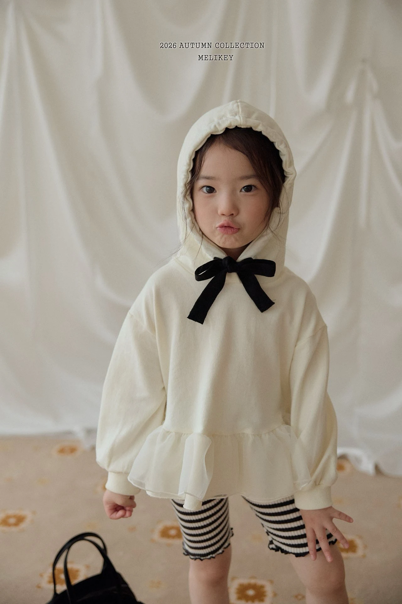 MELIKEY#蝴蝶結荷葉連帽上衣/2COLORS