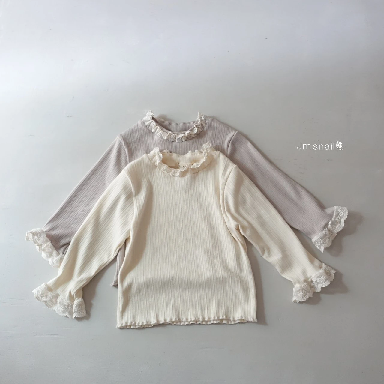 JS#柔軟羅紋蕾絲上衣/2COLORS