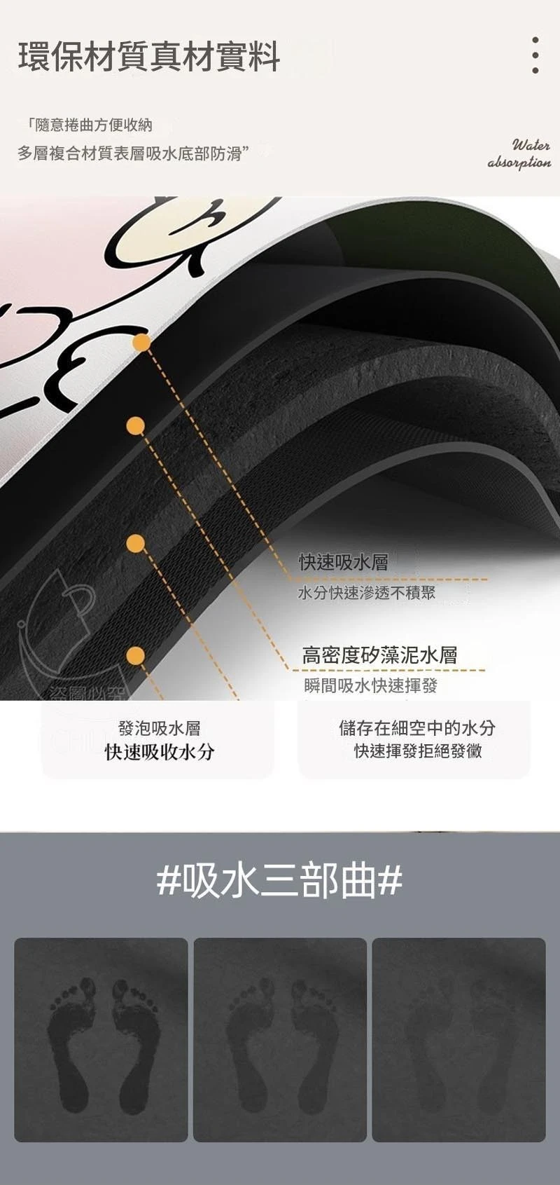 【現貨】潮酷卡通美拉德硅藻土地墊【4片免運】