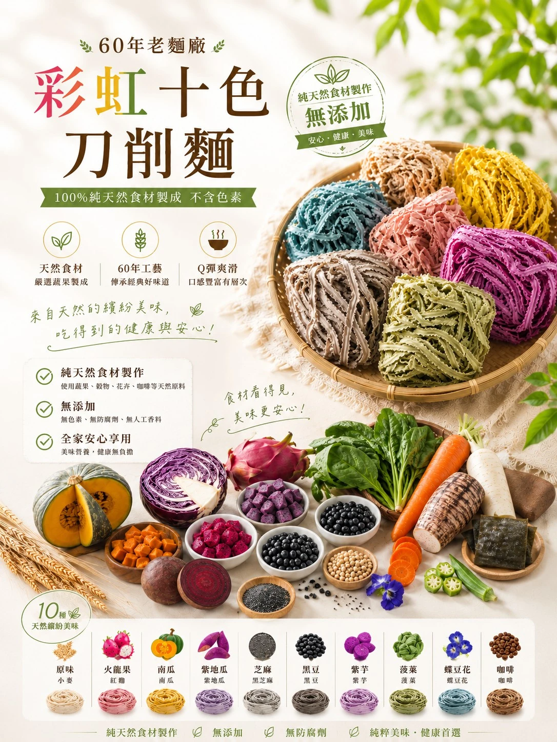 60 年老麵廠🌈彩虹十色刀削麵【20包免運】