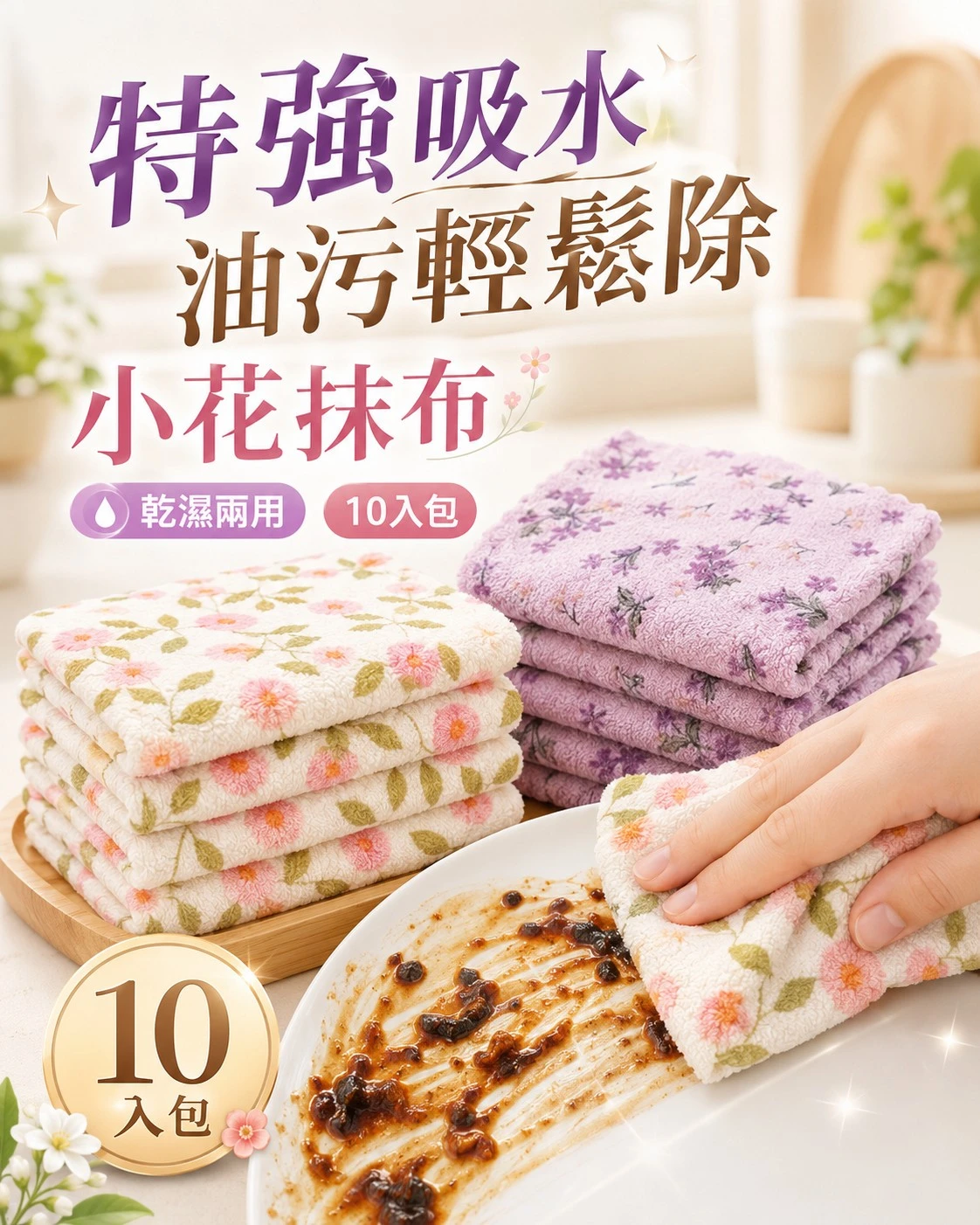 特強吸水油污輕鬆除小花抹布【100條免運】