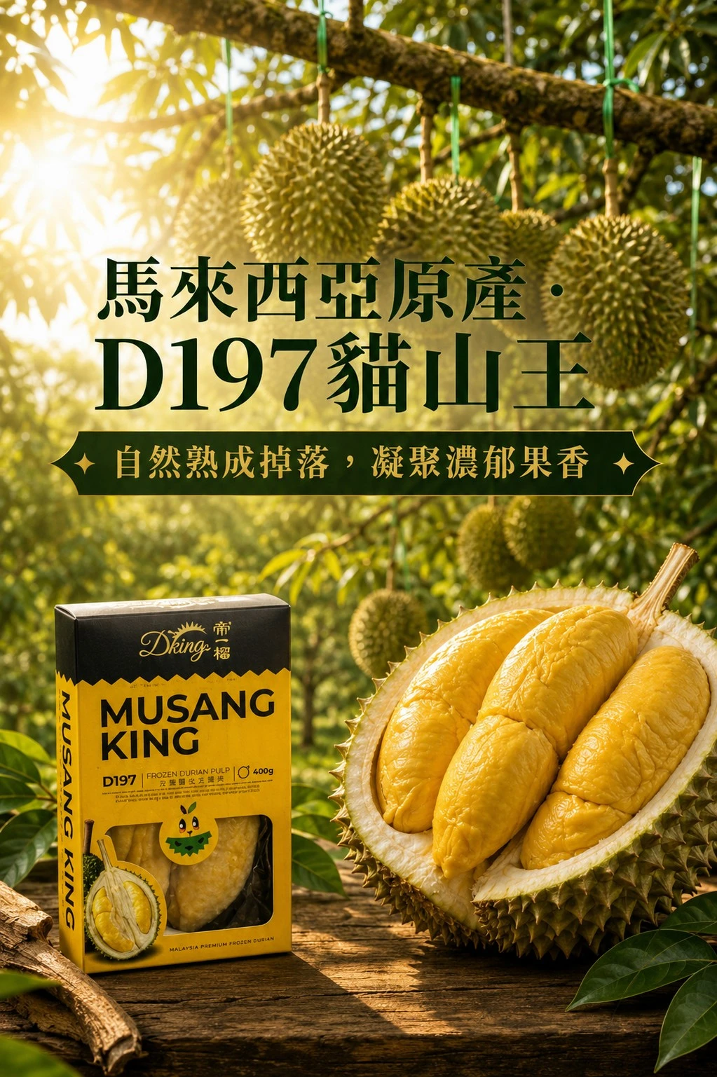 【帝一榴】馬來西亞D197貓山王 新鮮急速冷凍榴槤果肉400g*3盒以上免運