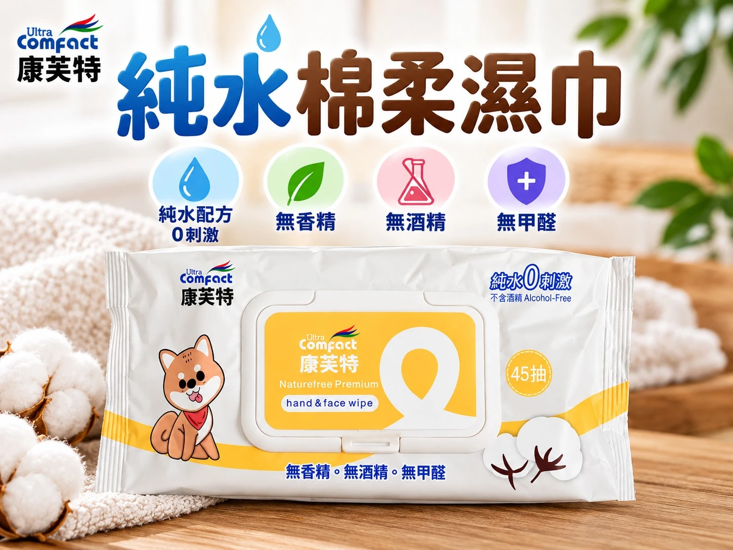 柴犬康芙特純水棉柔濕巾45抽*25包免運特惠
