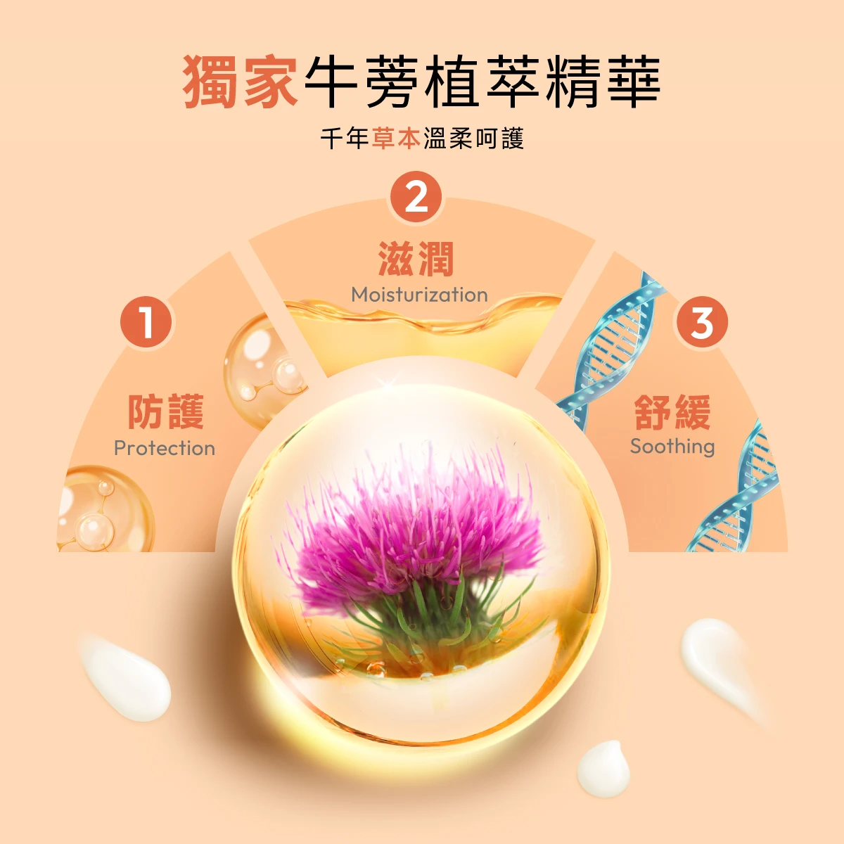 牛蒡植萃精華能溫和淨化、調理私密肌膚，幫助維持健康平衡。洗後感覺清爽又舒適，給你最細緻的呵護。