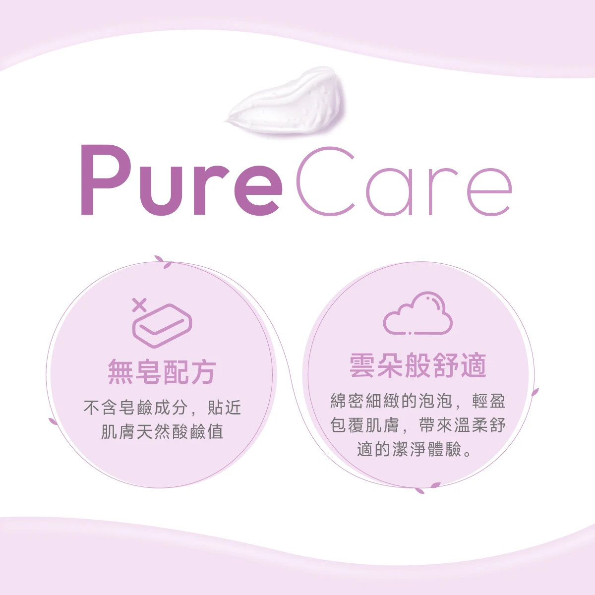 絲膚潔帶來最純粹的PureCare，不含皂鹼成分，貼近肌膚天然酸鹼值；科研級鎖住清新感，實測潔淨清爽，長效維持私密肌膚的舒適與自在