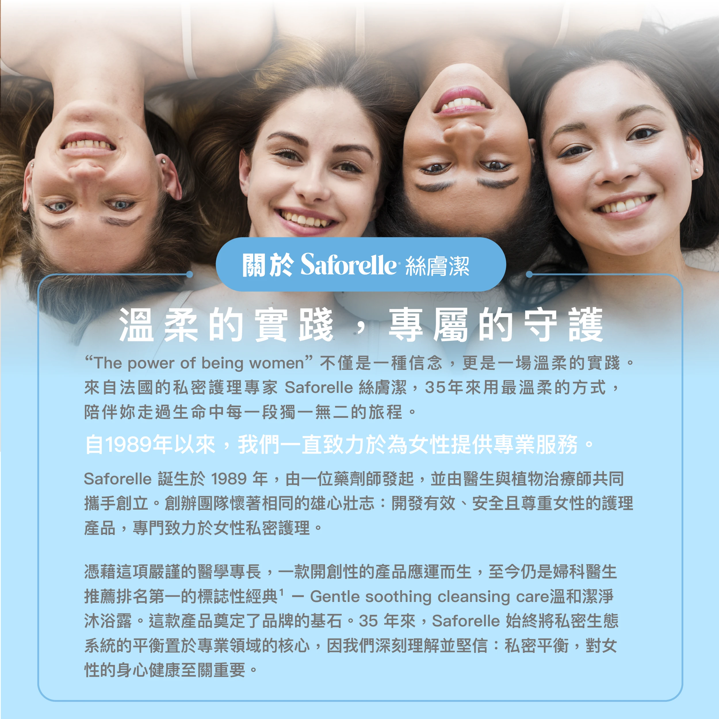 絲膚潔是專注於私密護理的專家品牌，擁有超過30年的專業經驗，秉持「溫和、有效、安全」的核心理念，致力於研發適合各個年齡層的私密清潔與護理產品。