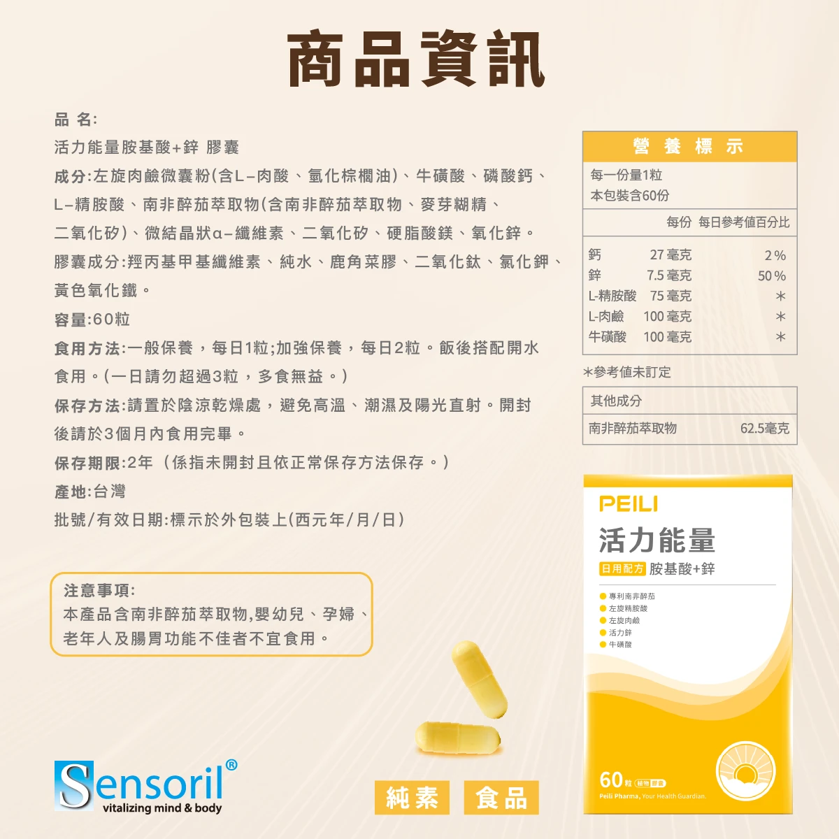 營養標示,成分,食用方式,商品資訊