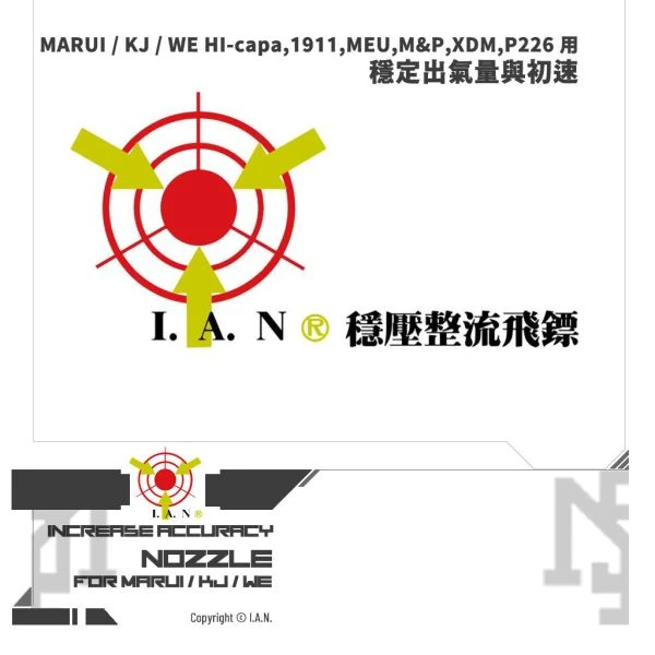 I.A.N. 穩壓整流飛鏢 (MARUI / KJ / WE HI-capa,1911,MEU,M&P,XDM,P226 用)
