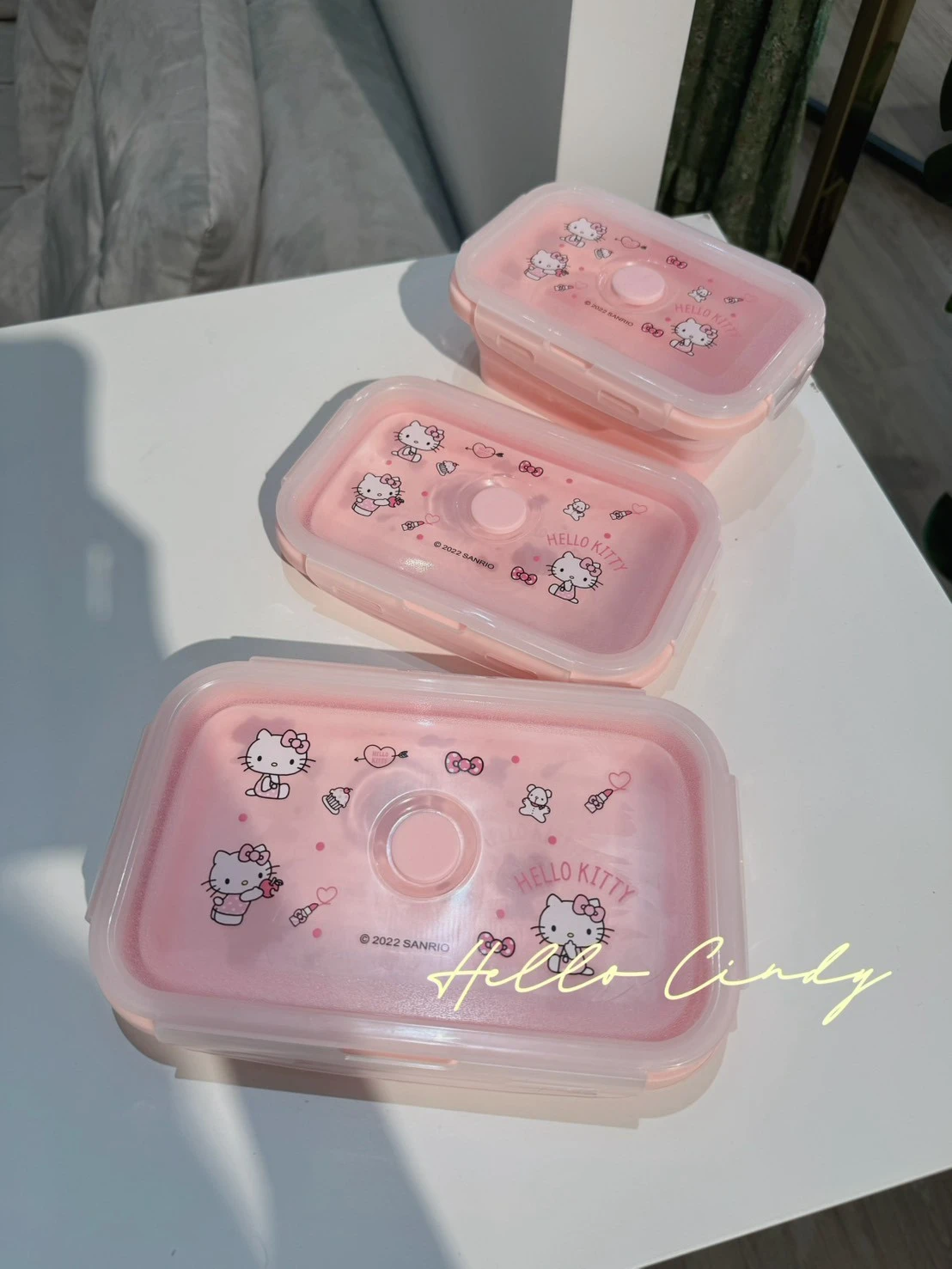 07090 凱蒂貓矽膠耐熱可伸縮便當盒三件組