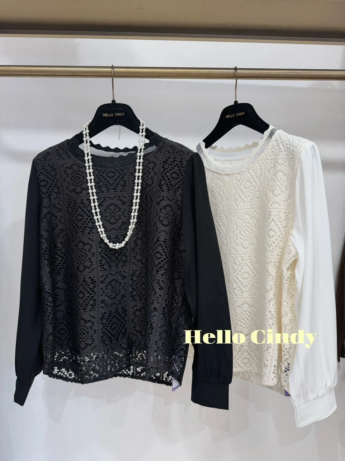 09067 小資女孩必買的精緻鉤花蕾絲拼接雪紡上衣服